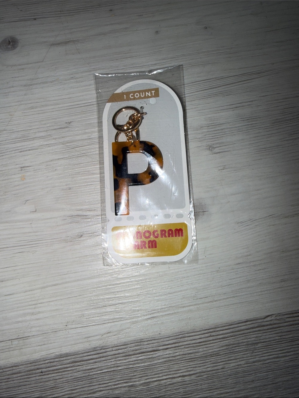 Tortoiseshell 'P' Phone Charm Key Clip - Gold Hardware